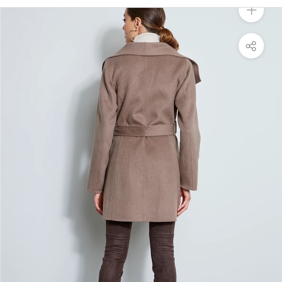 Tahari Double Faced Wool Lightweight Wrap Coat - Mink - Picture 3 of 9